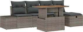 vidaXL Set de canapele pentru grădină cu pernă 6 pcs Gri poliratan