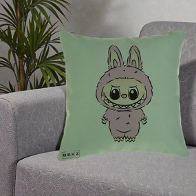 Perna Personalizata Labubu Mov Pastel, 40x40 cm, Verde, Husa Detasabila, Perna Inclusa, BEKZ®