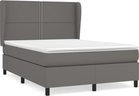 vidaXL Pat box spring cu saltea, gri, 140x190 cm, piele ecologică