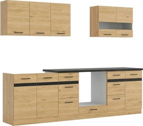 Set bucatarie JUNONA LINE, stejar, PAL, 260 cm, cu blat negru