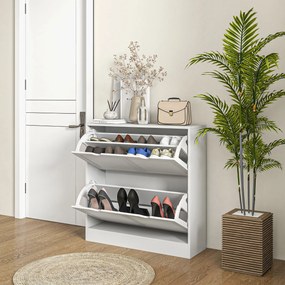 Dulap Ingust pentru Pantofi, Dulap Ingust pentru Depozitarea Pantofilor cu 2 Usi Rabatabile 81,5x25x83cm HOMCOM | Aosom Romania