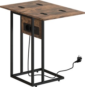 HOMCOM Măsuță de cafea în formă de C, extensibilă, cu 2 stații de încărcare, lemn și metal, 39x29x57 cm, negru și maro | Aosom Romania