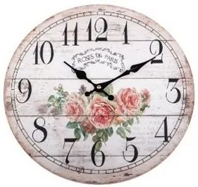 Ceas de perete Paris roses, diam. 34 cm, lemn