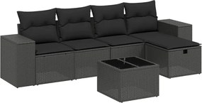 vidaXL Set mobilier de grădină cu perne, 6 piese, negru, poliratan