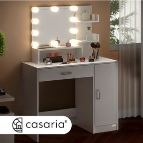 Masă de toaletă JOCELYN cu iluminare, 140×90×40cm, albă Casaria