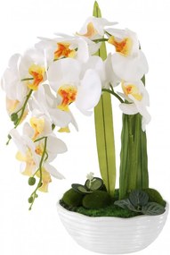 Decoratiune orhidee artificiala ENCOFT, alb, 40x22x15 cm