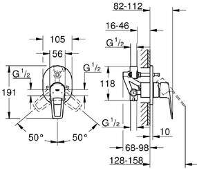 Grohe BauLoop New Baterie cada dus incastrata monocomanda