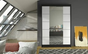 Dulap Dormitor Genua ADRK 120 x 200 cm cu Uși Glisante și Oglindă | Design Modern | Spații de Depozitare Generoase (Culoare: Negru / Alb)