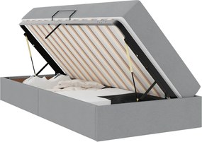 vidaXL Pat cu saltea și spațiu de depozitare Gri deschis 90 x 200 cm
