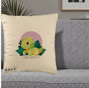 Perna Decorativa Triceratops Kawaii Verde, 40x40 cm, Bej, Husa Detasabila, Perna Inclusa, BEKZ®