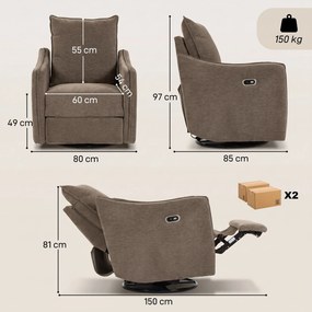 HOMCOM Fotoliu Recliner Electric 155° cu Suport pentru Picioare, Rotire 270°, Șezut Lat, Balans, Șenilă, Kaki | Aosom Romania