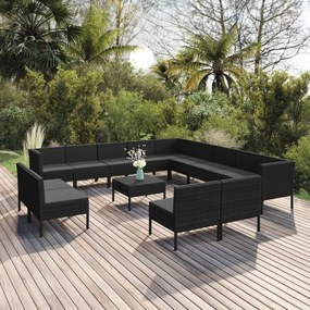 3094489 vidaXL Set mobilier de grădină cu perne, 14 piese, negru, poliratan