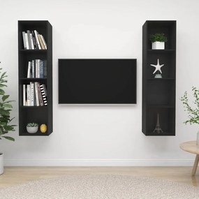 Dulapuri TV montaj pe perete, 2 buc., negru, PAL 2, Negru