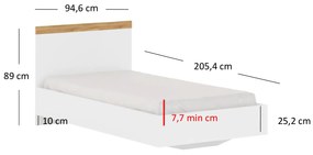 Pat de o persoană 90 cm Vina (alb + Stejar wotan) (fără saltea și somieră). 1053368