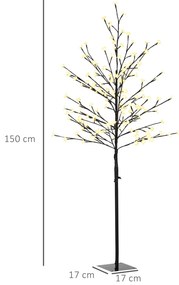 HOMCOM Lumină Copac Cireș cu 150 LED-uri Lampă Decorativă Floare de Cireș pentru Interior 17x17x150 cm Negru | Aosom Romania
