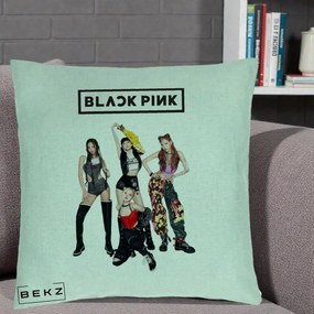 Perna Personalizata K-pop BLACKPINK Fotografie de Grup, 40x40 cm, Verde Menta, Husa Detasabila, Perna Inclusa, BEKZ®