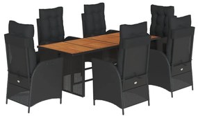 3213139 vidaXL Set mobilier de grădină cu perne, 7 piese, negru, poliratan