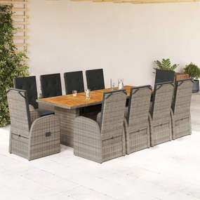 3277612 vidaXL Set mobilier de grădină cu perne, 11 piese, gri, poliratan