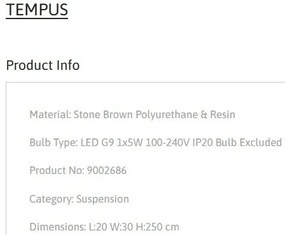 Pendul design modern, Stone Brown, TEMPUS, 20x30cm