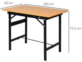 HOMCOM Masa de lucru pliabila cu rigla rapotor cadru din otel rezistent galben negru Sarcina maxima 100kg 100 x 60 x 75.5 cm