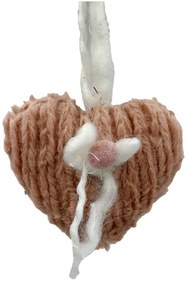 Ornament Craciun Inima Fluffy 10cm, Roz cenusiu