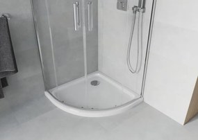 Mexen Rio cabina de duș semirotundă 90 x 90 cm, transparentă, cromată + cădiță Flat, albă - 863-090-090-01-00-4110