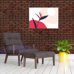 Tablou pe sticlă - Abstracție florală roz N⁰1 (70x50 cm)