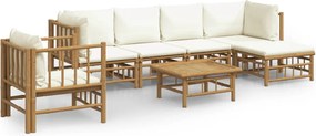 vidaXL Set mobilier de grădină cu perne alb crem, 7 piese, bambus