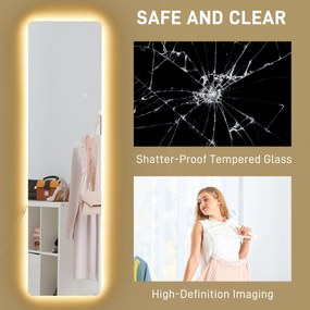 HOMCOM Oglindă întreagă cu LED-uri, control tactil, reglabil, fără ramă, 40 x 150 cm | Aosom Romania