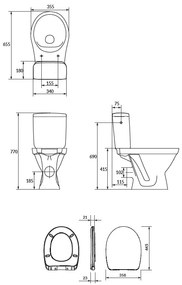 Set vas WC cu rezervor si capac soft close, evacuare orizontala, Compact 699 Cersania II Simpleon 010