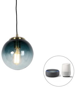 Lampă suspendată inteligentă din alamă cu sticlă albastră ocean 20 cm inclusiv Wifi ST64 - Pallon