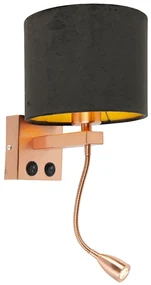 Lampa de perete moderna din cupru cu abajur din catifea neagra - Brescia