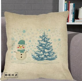 Perna Decorativa Om de Zapada si Brad Craciun, 40x40 cm, Crem, Husa Detasabila, Perna Inclusa, BEKZ®