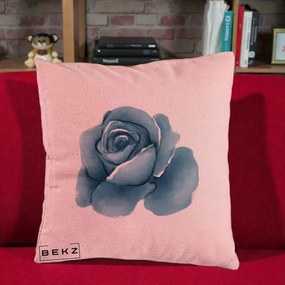 Perna Decorativa Trandafir Albastru Acuarela, 40x40 cm, Roz, Husa Detasabila, Perna Inclusa, BEKZ®