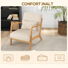 HOMCOM Fotoliu din catifea cu structură din lemn, cu umplutură din arcuri în formă de S și pernă, 61x78x76 cm, Bej | Aosom Romania