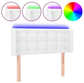 3123315 vidaXL Tăblie de pat cu LED, alb, 93x16x78/88 cm, piele ecologică