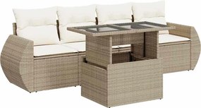 vidaXL Set canapele de grădină cu perne, 5 piese, bej, poliratan