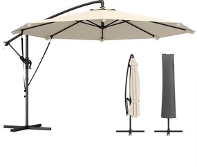 Outsunny Umbrelă laterală aprox. Ø300 cm Reglabilă Umbrelă cu manivelă Picior în cruce Coarde de vânt Husă de protecție Crem-alb | Aosom Romania
