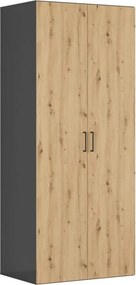 Dulap FLEX, gri grafit/stejar artisan, PAL, cu 2 usi, 100x66x240 cm