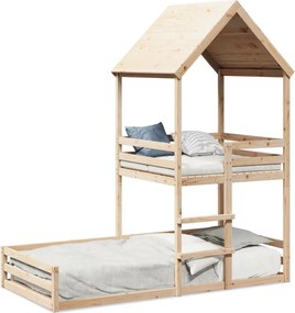 vidaXL Pat supraetajat cu acoperiș, alb, 80x200 cm, lemn masiv de pin