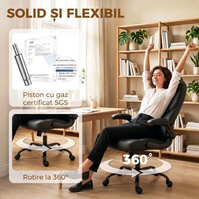 HOMCOM Scaun de Birou Rotativ, Funcție de Balansare, Suporturi Rabatabile pentru Brațe, Spătar Înalt, Înălțime Reglabilă, Negru | Aosom Romania