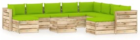 Set mobilier gradina cu perne, 11 piese, lemn verde tratat bright green and brown, 11