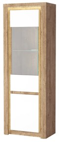 Vitrină Livia 04 (cu iluminat LED) (Stejar ribbeck + Alb lucios). 1057860