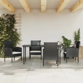 vidaXL Set mobilier de grădină, 5 piese, negru, poliratan și oțel