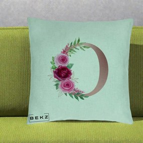 Cadou Personalizat - Perna Personalizata Monograma Rose Gold Litera O, 40x40 cm, Verde Menta, Husa Detasabila, Perna Inclusa, BEKZ®