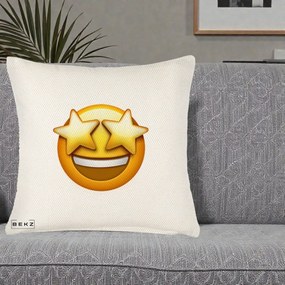 Perna Decorativa Emoji Ochi Stele, 40x40 cm, Crem Reliefat, Husa Detasabila, Perna Inclusa, BEKZ®