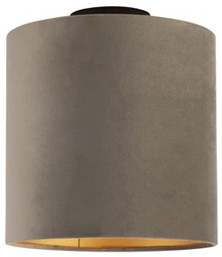 Plafoniera cu abajur din catifea taupe cu auriu 25 cm - Combi negru