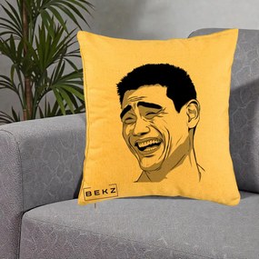 Perna Decorativa Yao Ming Meme, 40x40 cm, Galben, Husa Detasabila, Perna Inclusa, BEKZ®