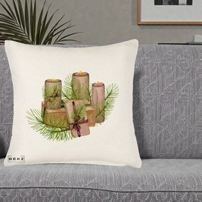 Perna Decorativa Lumanari cu Cadouri Naturale, 40x40 cm, Crem Reliefat, Husa Detasabila, Perna Inclusa, BEKZ®