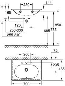 Chiuveta baie suspendata Grohe Essence 70x49 cm, tratament PureGuard